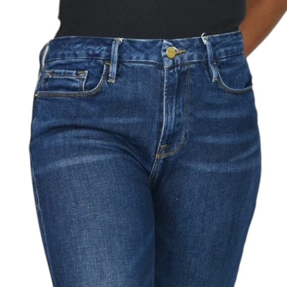 Frame Le Crop Mini Boot Jeans Blue Mid Rise Stretch Shredded Fringe Hem Size 29 - Picture 5 of 15